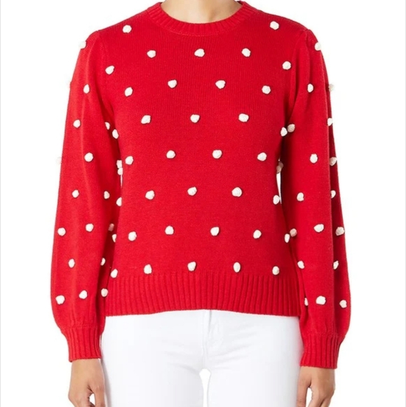 ye mak Sweaters - Ye Mak Red Sweater with White Pom Poms